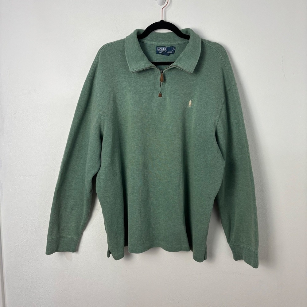 Polo Ralph Lauren Mens XXL Green Estate Rib Cotton Quarter Zip Pullover Sweater